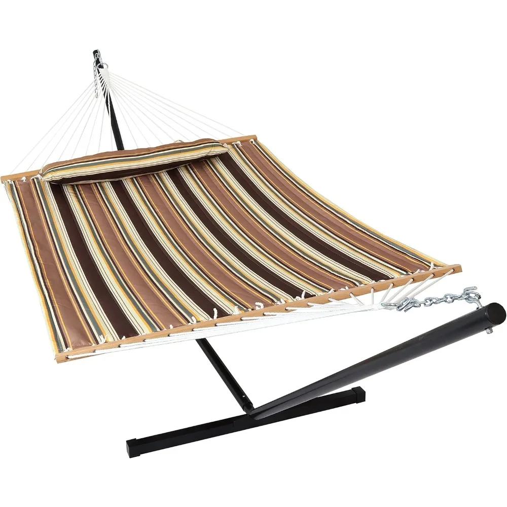 

Quilted Double Hammock with Stand for Outside - 350-Pound Capacity 2-Person Hammock with Stand - 12-Foot Stand - Sandy