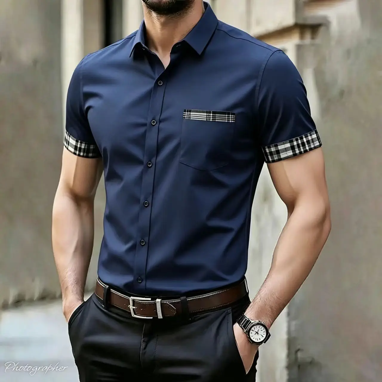 Men's solid color casual shirt, wedding and outdoor comfortable short sleeved shirt, large size, XS-5XL，17 colors, fast shipping