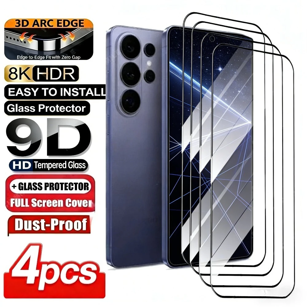 

4Pcs Full Cover Tempered Glass for Samsung Galaxy S26 S25 S24 S23 Ultra S22 S21 S20 Plus S25 S24 FE Ultra Clear Screen Protector