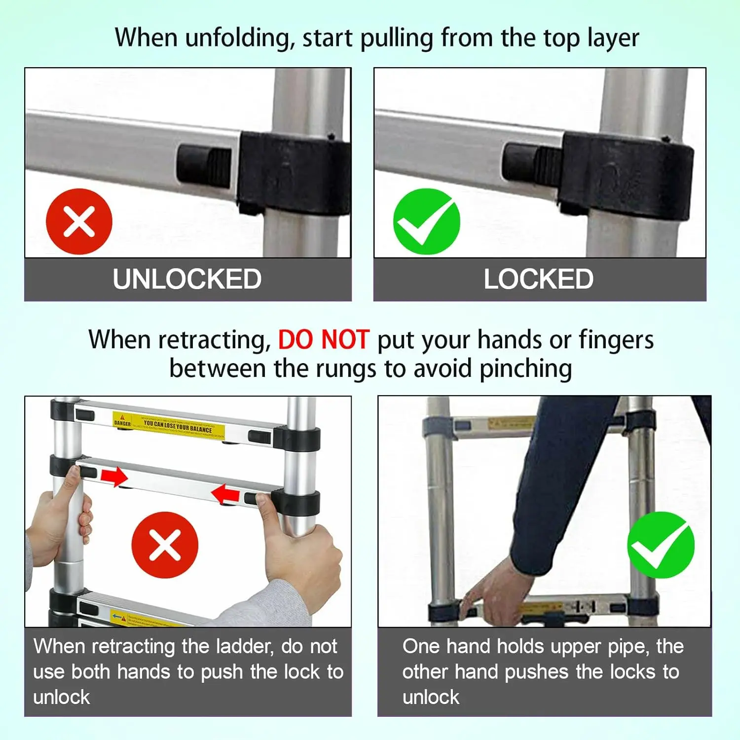Scala telescopica da 5 m con ganci Scala telescopica multiuso in acciaio inossidabile da 16,5 piedi Scala a soppalco robusta portatile allungabile
