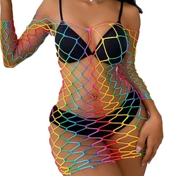 Sexy Lingerie Sex Bodycon Dress Fishnet Clubwear Perspective Christmas Valentine's Day Women's Rainbow Babydolls Dresses