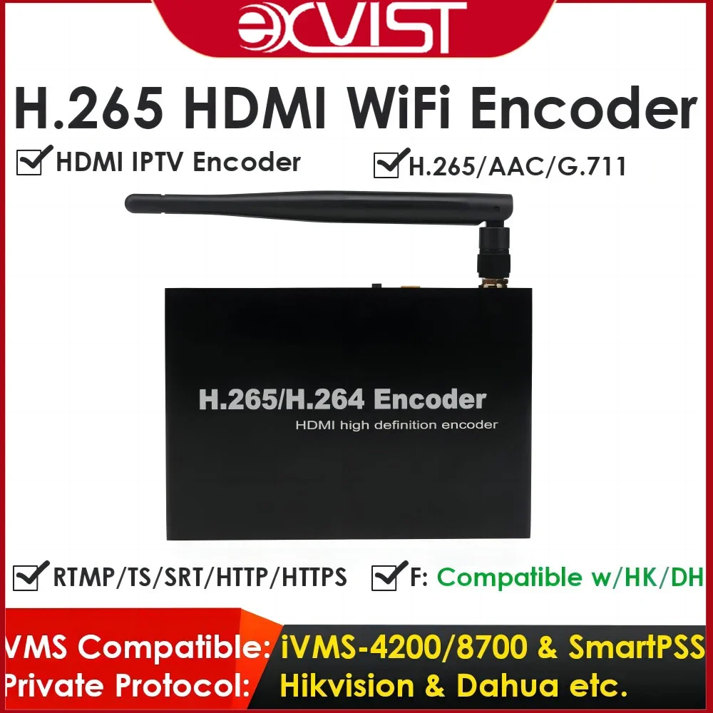 HDMI WiFi Encoder 1080P, H.265/H.264 ONVIF/HK Compatible, 24/7 Reliable Live Streaming, RTMP Push to YouTube, Hotel IPTV Systems