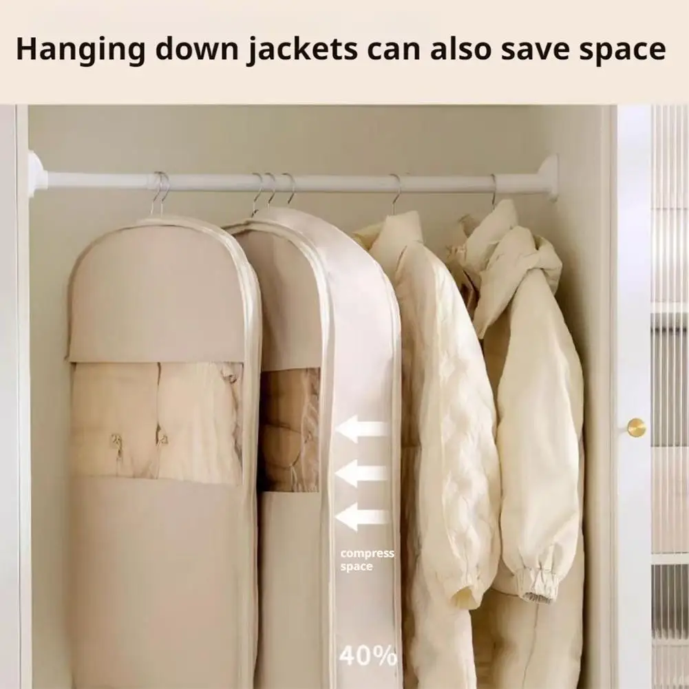 Down Jacket Compressed Dust Cover Wardrobe Clothes Dust Bag Household Visible Transparent Window Hanging Clothes Bag with Zipper