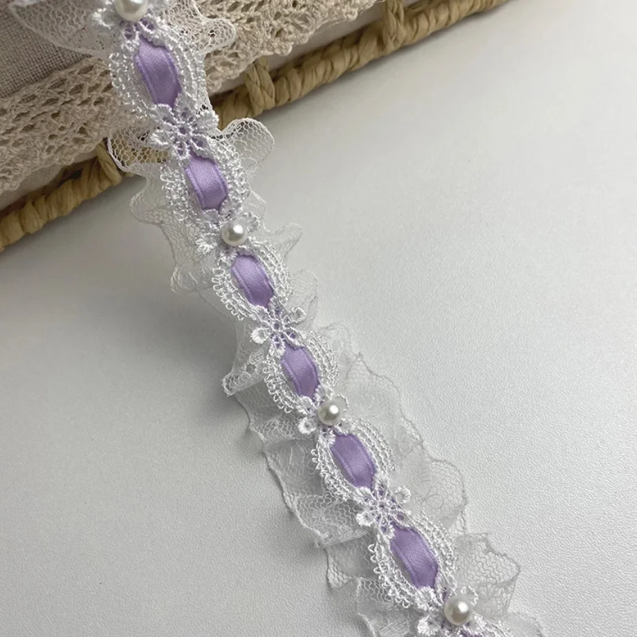 1 Yard Lolita Spitze Elfenbein Perlen Rüschen Spitzenstoff Kantenband Satinband DIY Kleidung Vorhänge Möbeldekorationen 3,5 cm breit – Detail 9