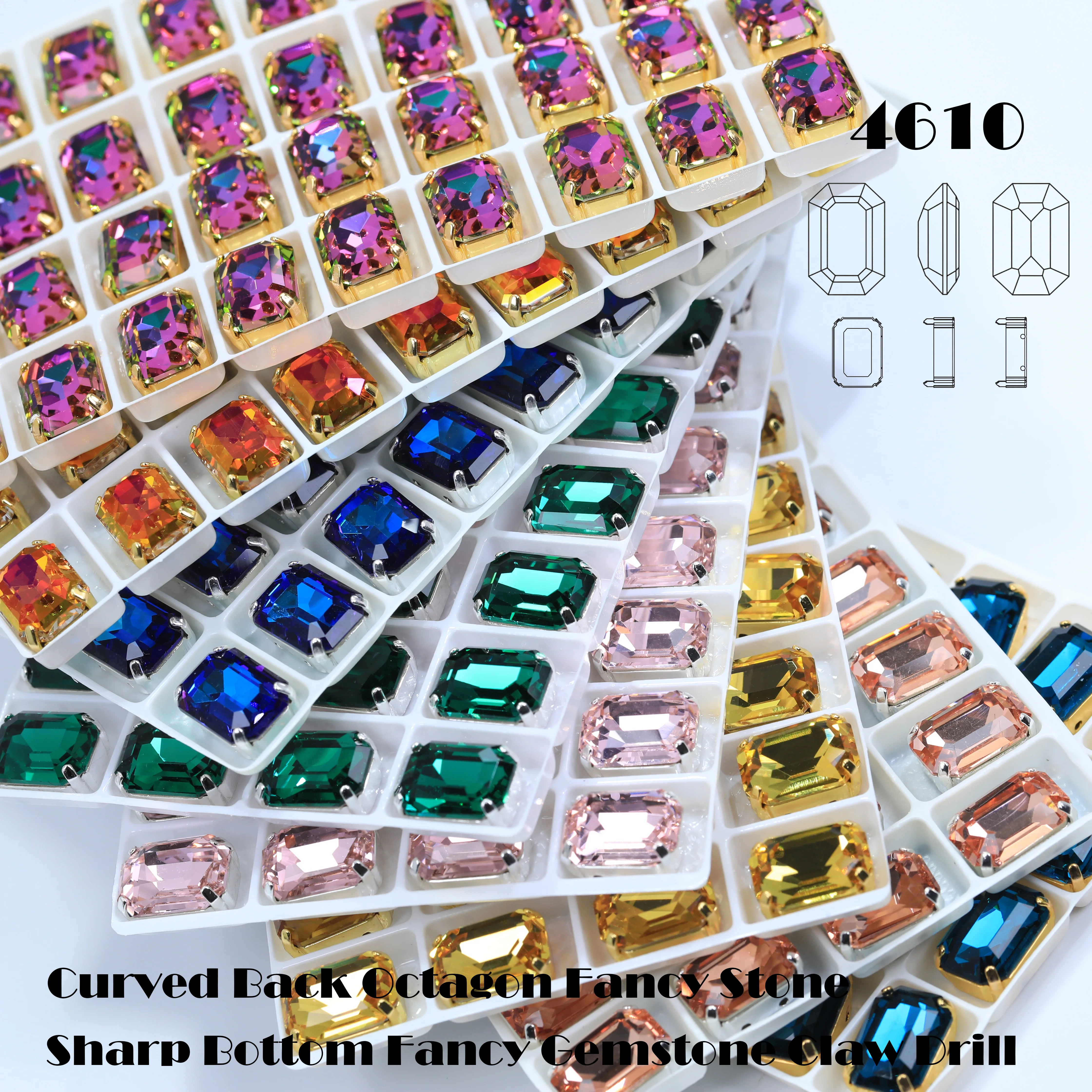 Achteckiger Zierstein, Strass-Achteck, Kristallstein, glänzender Glas-Zierstein für Taschen, Schuhe, Schmuck, DIY-Bastelzubehör – Detail 1