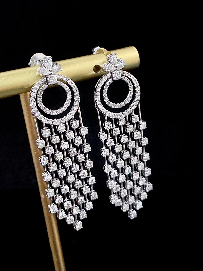 KUGG 100% 18K White Gold Earrings Women Luxury Romantic Style 3.0carat Real Natural Diamond Drop Earrings High Party Jewelry