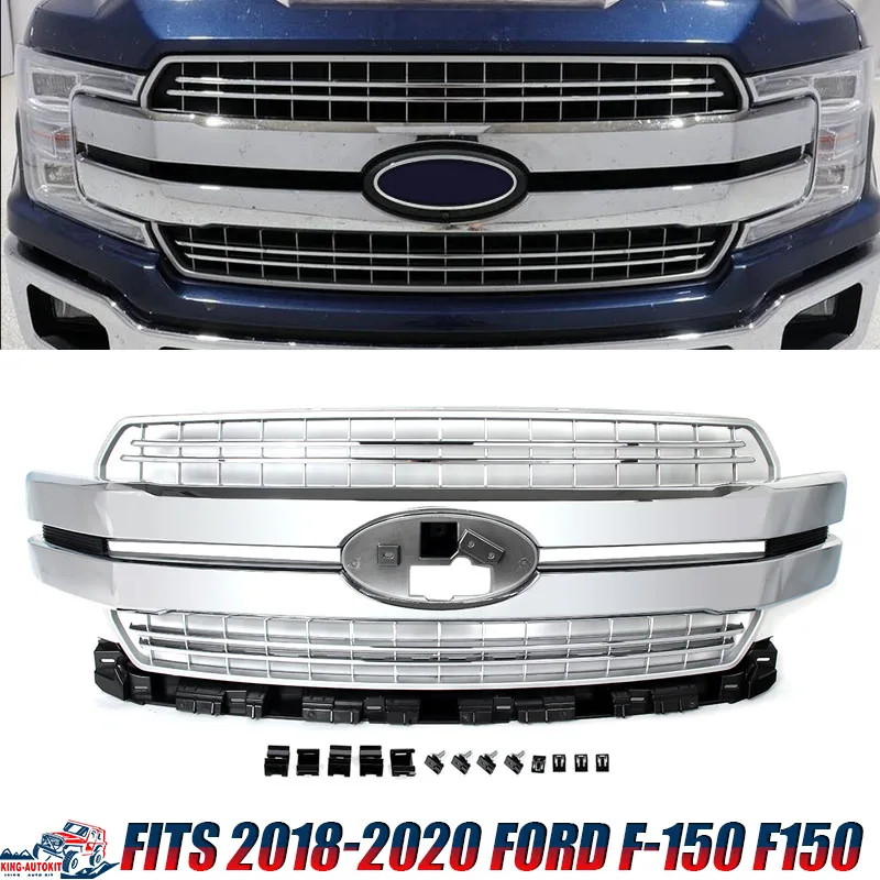 Lariat Style Front Bumper Grille Modified Grill Replace For 2018-2020 Ford F-150 F150 Front Radiator Grille Air Intake Mesh Grid