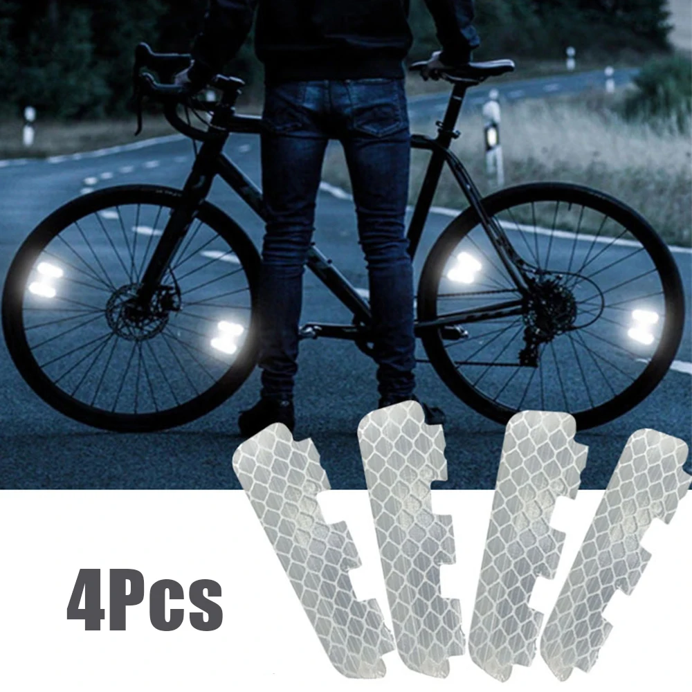 

4pcs Bike Spoke Reflector Safety Warning Stickers Bicycle Wheel Rim Reflective Flashing Sticker Strips Bicycle Decor Accessories