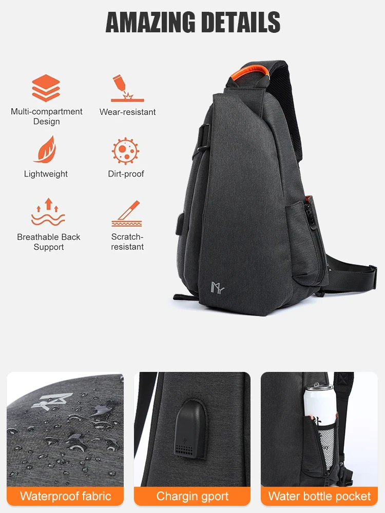 2024 Fashion Men Crossbody Bag with USB Charging Large-capacity iPad Waterproof Chest Bag Sport Motorcycle Shoulder Bag