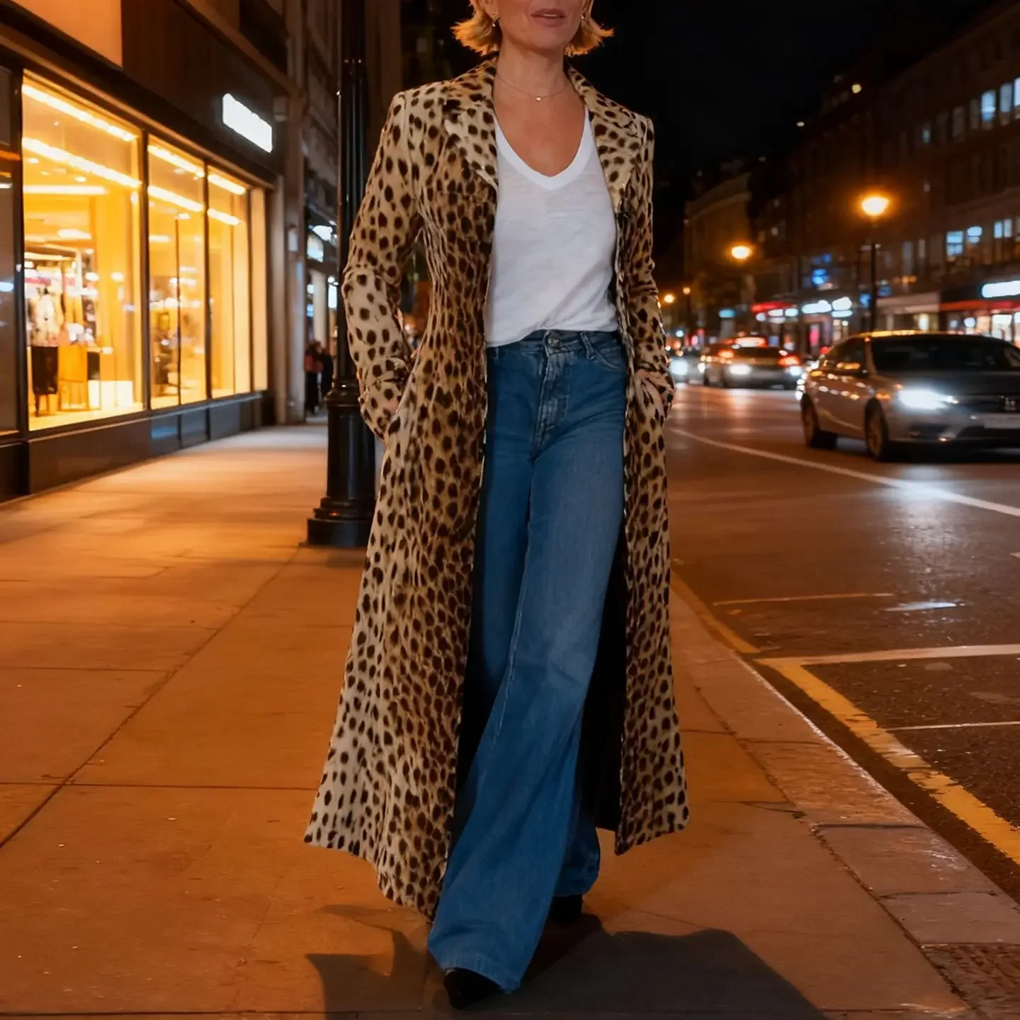 2025 automne et hiver nouvelle vente chaude femmes costume col imprimé léopard imprimé veste décontracté plus long trench manteau