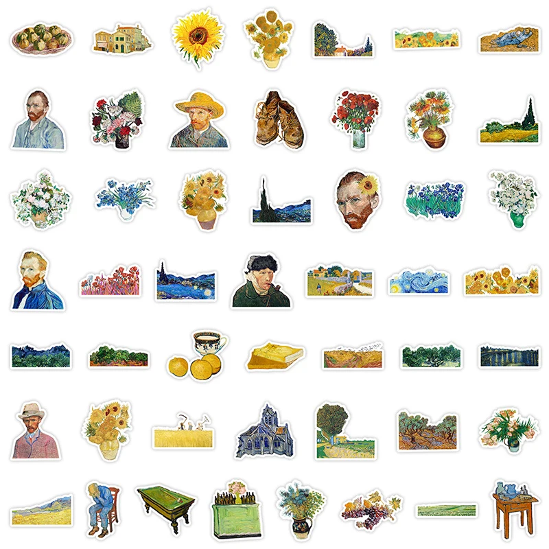 50 pièces rétro célèbre Art peinture autocollants Pack Van Gogh peinture à l'huile Style vinyle imperméable décalcomanies ordinateur portable bouteilles d'eau vélo