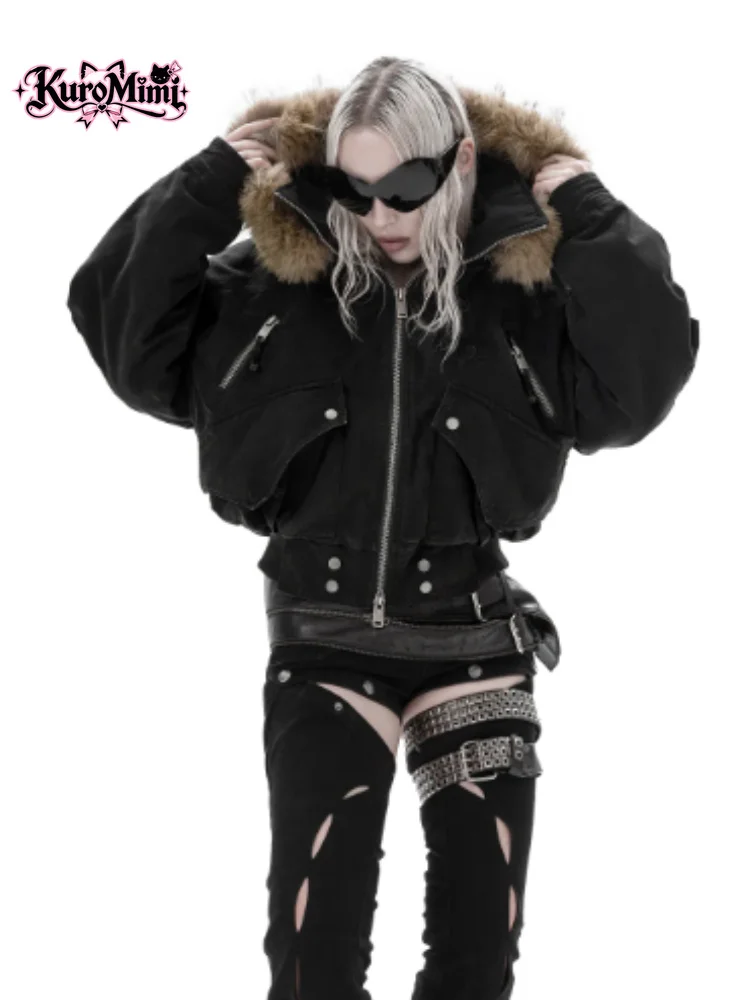 Unisex Winter Jacket Faux Fur Collar Cropped Workwear Coat Harajuku Y2K Streetwear Thick Warm Loose Fit Vintage Casual Outerwear
