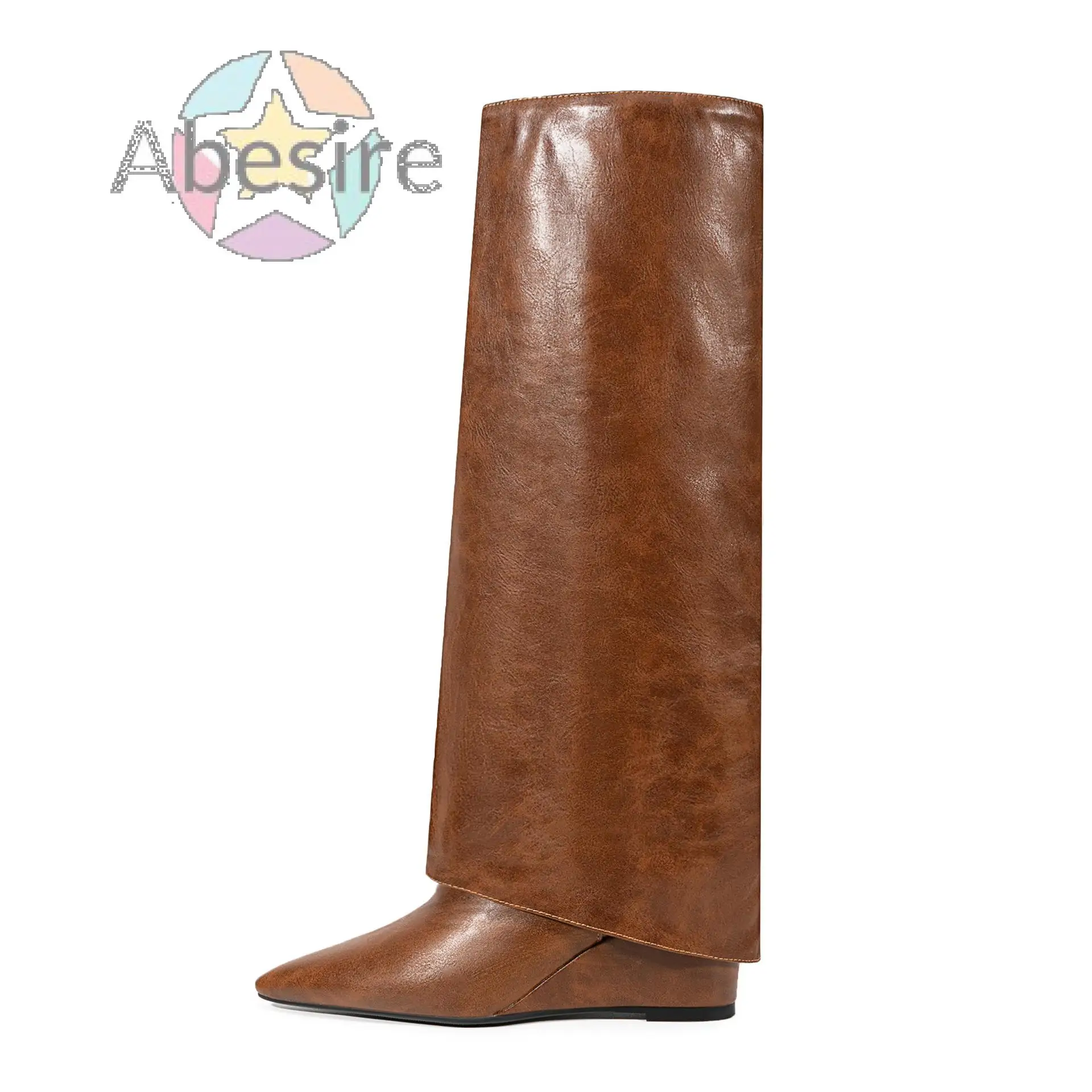 Black and Brown Pointed Toe Wedge Trouser Long Boots High Heel Slip On Heightening Fashion Modern Sleeve Knee Boots for Women