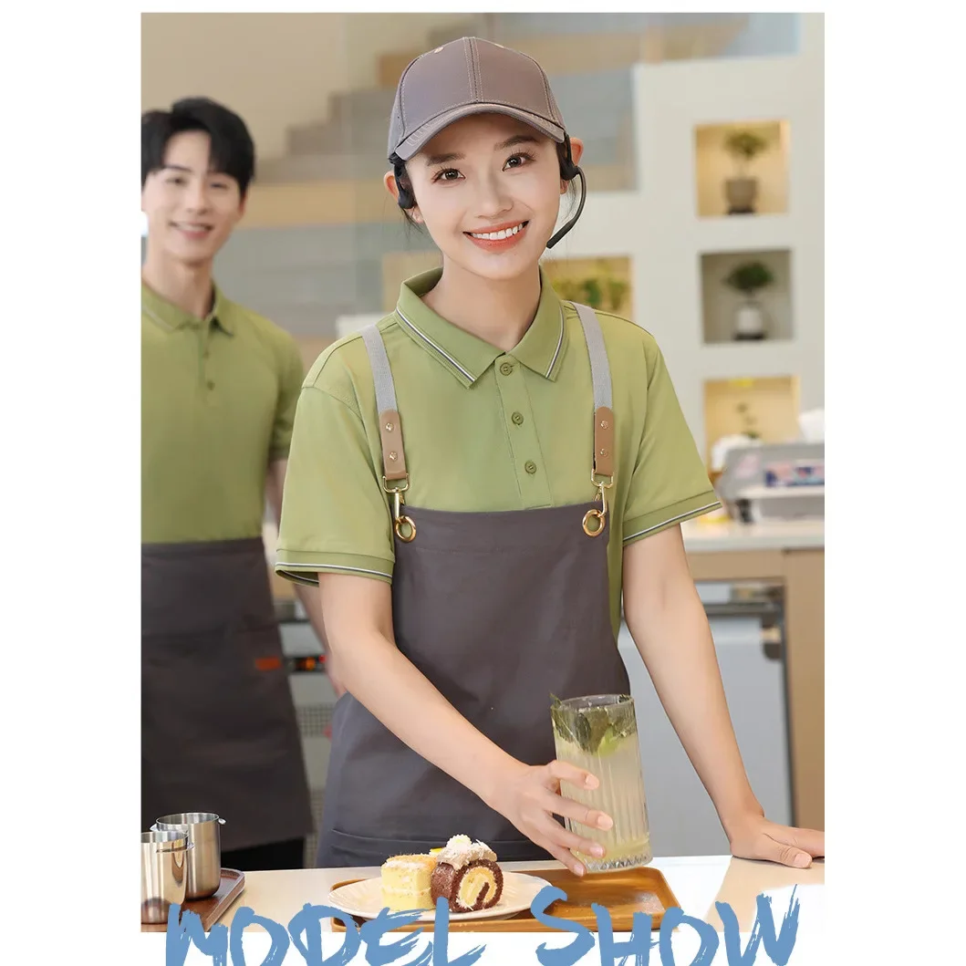 Uniformes de travail à manches courtes pour le personnel de supermarché, uniformes pour le personnel du Service de restauration du magasin de thé au lait, T-shirts décontractés pour l'été