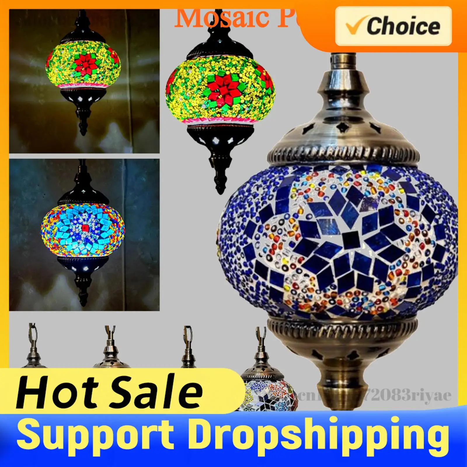 Turkish Mosaic Hanging Ceiling Lamp Decorative Glass Globe Fixture E27 Bar Pendant Light Exotic Classical Homestay Chandelier