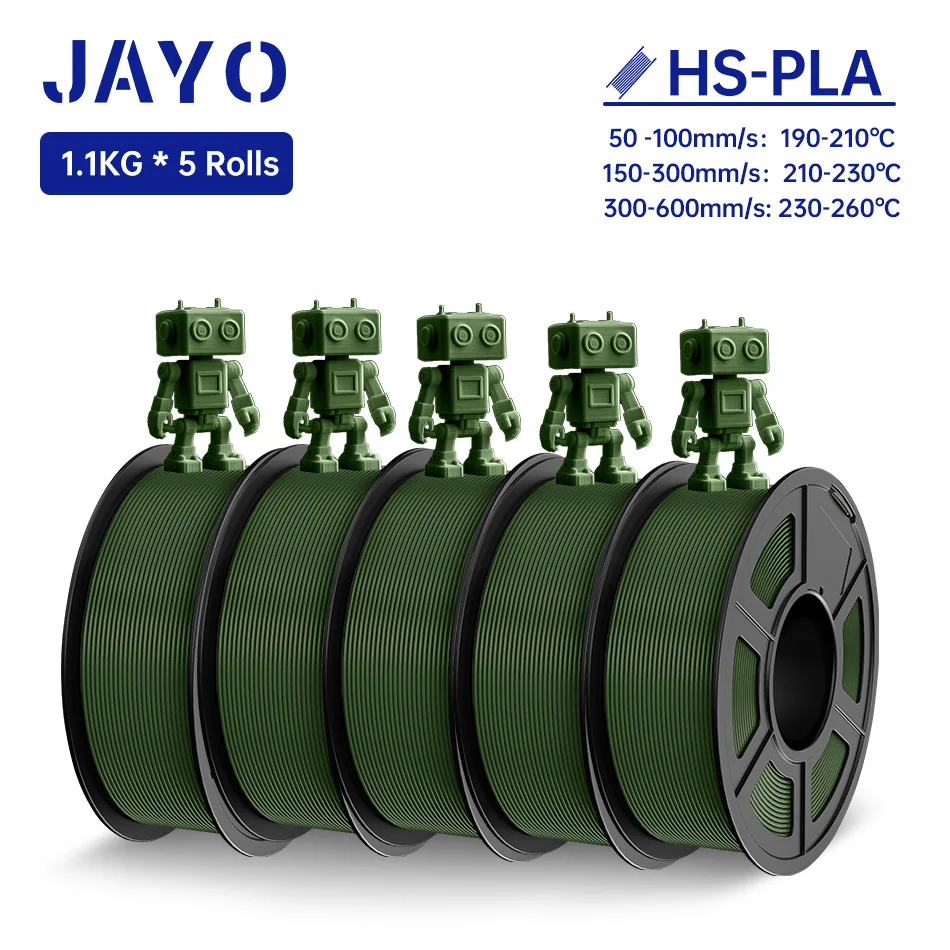 JAYO 5 rollen PLA-filament 1,75 mm hoge snelheid PLA 3D-printerfilament netjes wond 3D-printmaterialen voor FDM 1,1 kg / rol