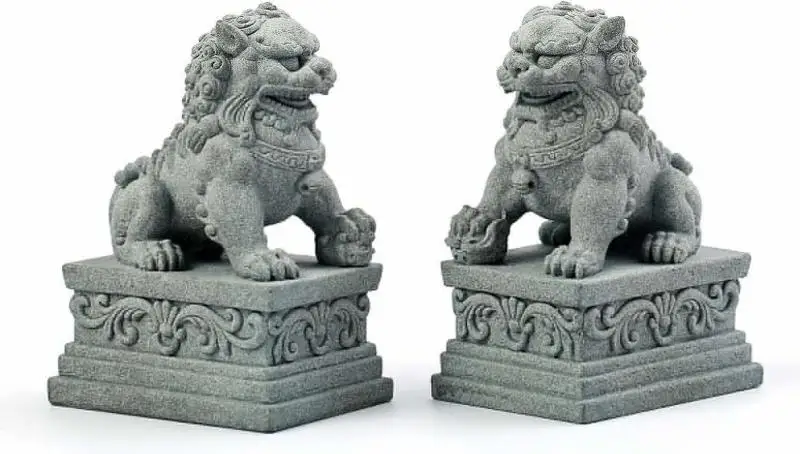 Imagem -02 - Chinese Foo Dogs Estátuas de Pedra Par Leão Guardião fu