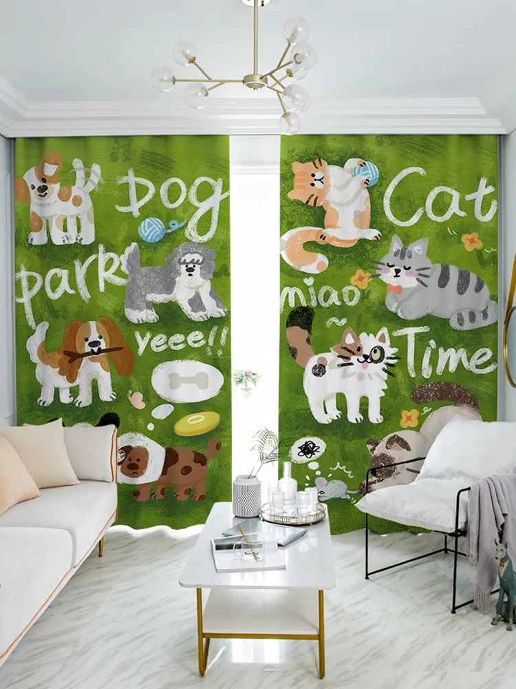 

2pcs Funny Camping Cat Dog Animal Kids Curtains Blinds Window Treatment for Bedroom Office Kitchen Living Room Study Home Decor