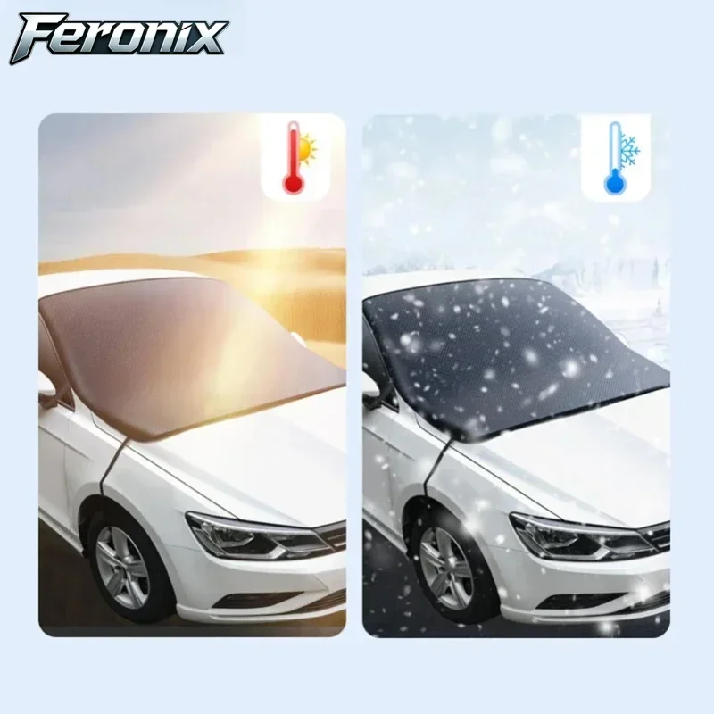 Feronix Automobile Snow Protection Cover for Front Windshield Sunshades Anti-Freezing Snow Guard Foldable Car Sunshades Cover