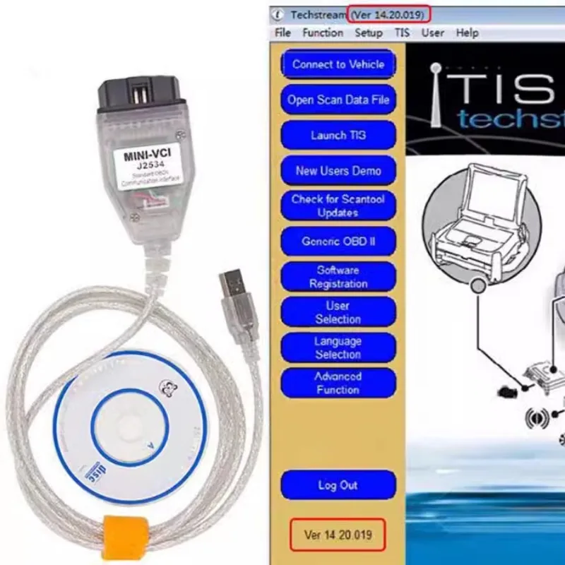 MINI VCI is suitable for Toyota J2534 V18.00.008 FT232RL imported chip GTS diagnostic line