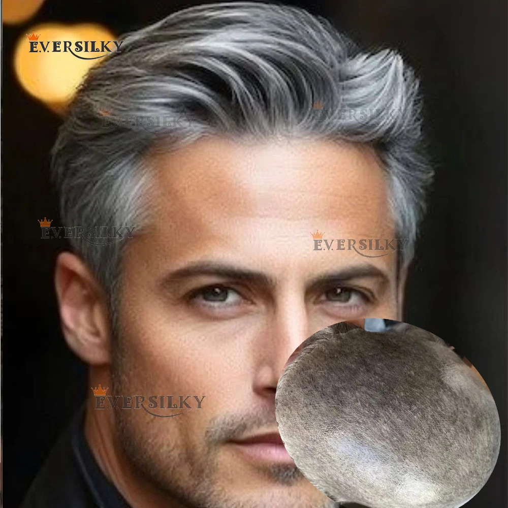 1B80 1B50 1B65 شعري طبيعي متين للرجال شعر مستعار رقيق للغاية 0.1 مللي متر جلد PU رمادي هيربيسي 1B # شعر بشري أشقر بني أسود 100% #1
