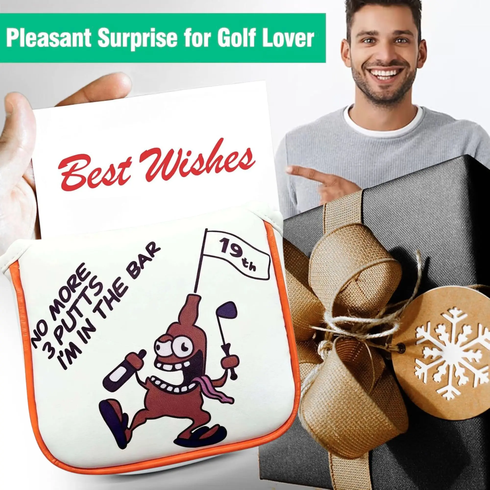 Funny Originals 19th Hole Mallet Blade Golf Putter Cover White, Great Golf Gift For Golf Lovers view 5