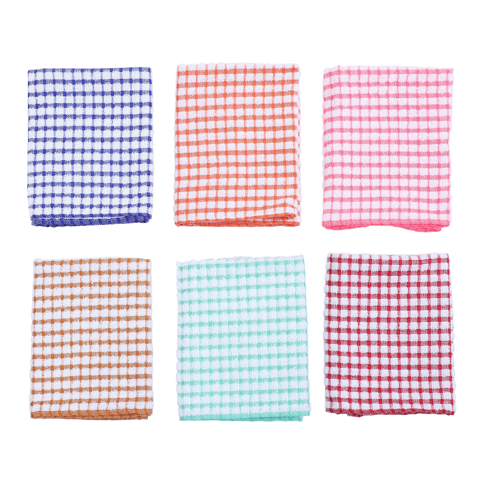 6Pcs Checkered Kitchen Towels High Absorbency Cotton Dish Cloths Double Sided for Dishes Windows Furniture Cleaning Hotel Use