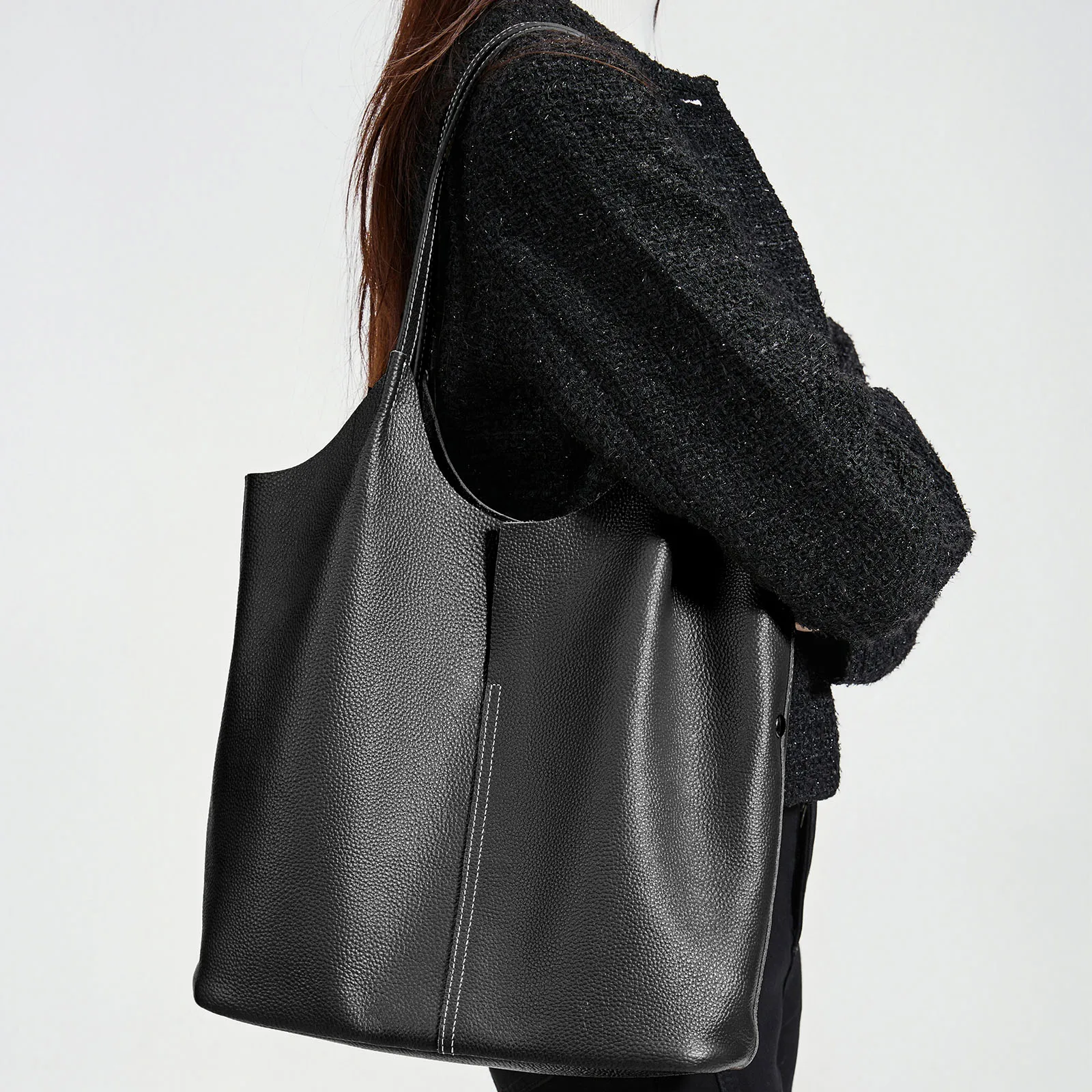 

Women Cowhide Bucket Bag Ladies Luxury Tote Bag Lady Casual Genuine Cow Real Leather Shoulder Bags ladies Tote Handbags Female