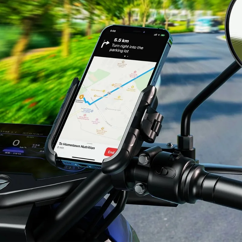 

For 5.4''-7.2'' Motorcycle Phone Holder One-Touch Auto Lock Bike Handlebar Phone Mount Shockproof Bicycle Scooter Holder