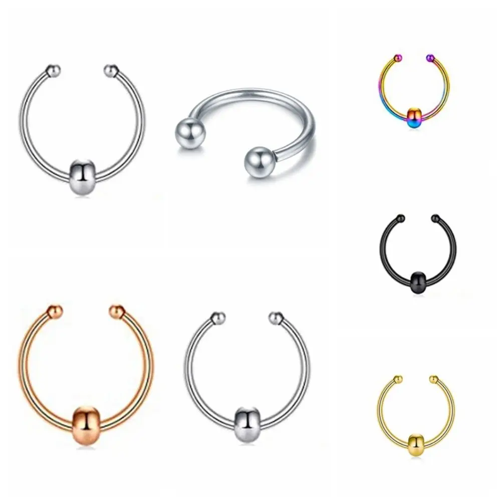 Punk Metal Fake Nose Septum Rings Bead Non Piercing Multicolour Nose Rings Clip Daily