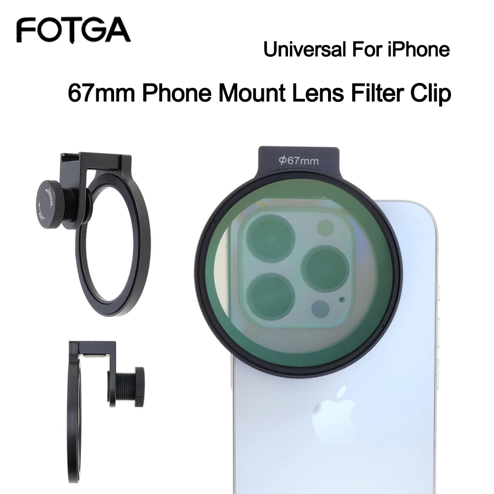 

FOTGA 67mm Phone Filter Mount Lens Filter Clip with Cold Shoe Mount For iPhone 16 Pro Max 16 Plus 15 14 Phone Lens Filter Ring