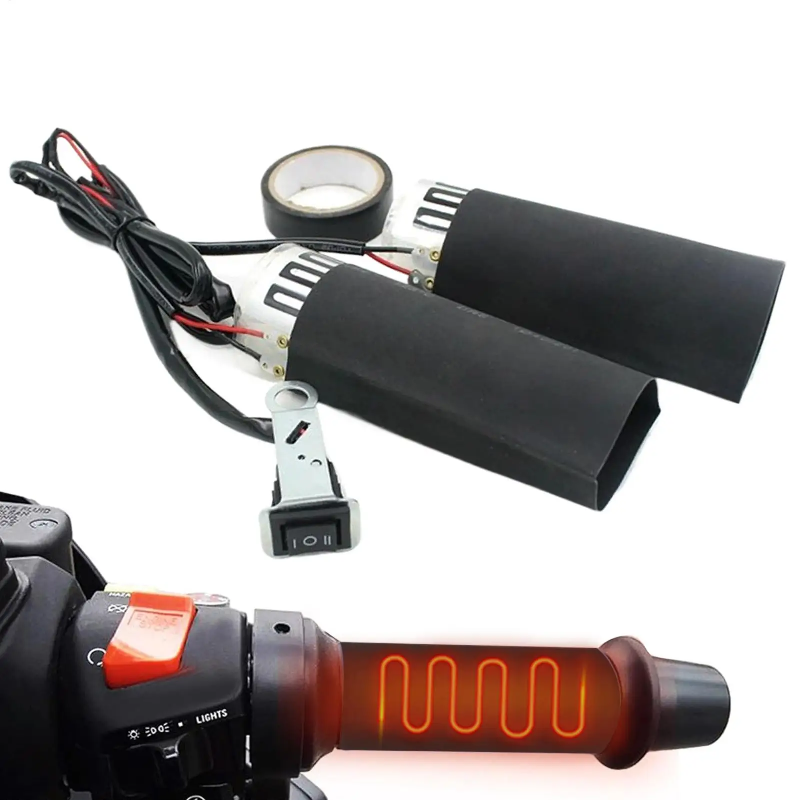 

12V Heated Motorcycle Grips, Adjustable Temperature Heating Handle for Travel Driving Outdoor Cold-Weather Winter Men Women