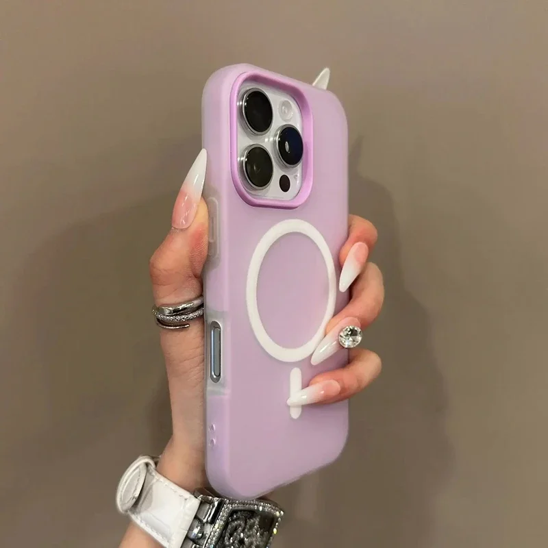 Funda de lujo tipo caramelo para carga inalámbrica Magsafe, mate para iPhone 11 12 13 14 15 16 17 AIR Pro Max Plus, magnética con borde protector 5