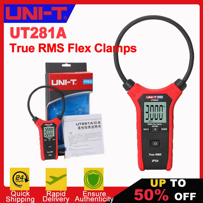 

UNI-T UT281A Smart AC 3000A Digital Flexible Clamp Meter Multimeter Handheld Voltage Current Resistance Frequency Test Backlight