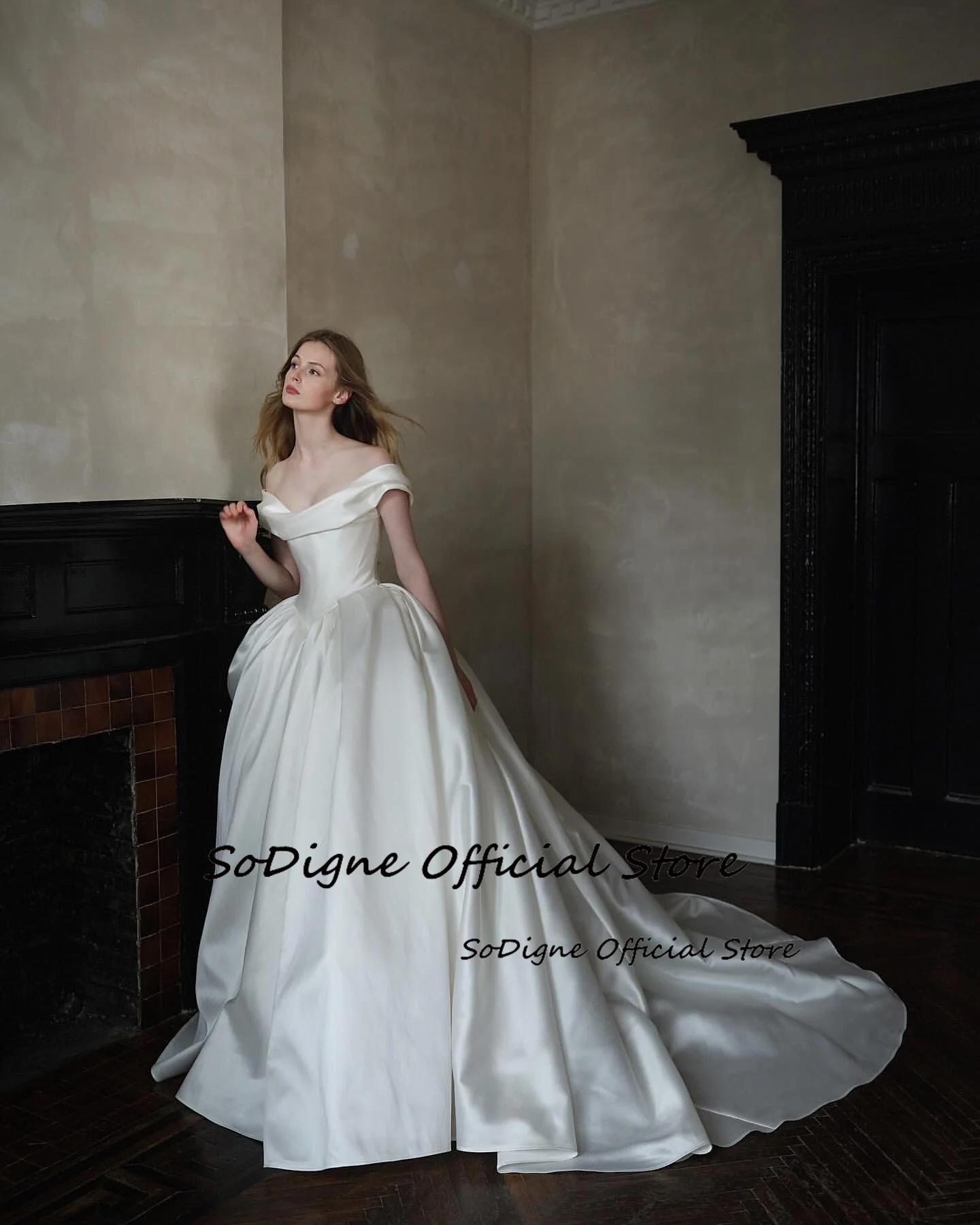 SoDigne A-line Simple Satin Wedding Dresses Off Shoulder Sleeveless Bridal Dress 2026 Bride Gown vestidos de novia Customized