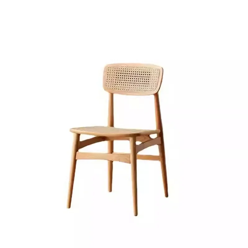 Nordic cherry wood dining chair rattan backrest home study office Japanese solid wood computer chair