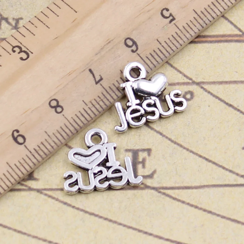 50pcs Charms I Love Jesus 15x13mm Tibetan Silver Color Jewelry Antique Pendants DIY Craft Handmade Making