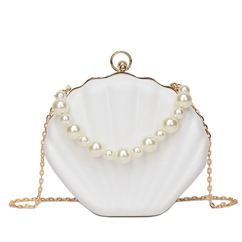 Evening Bags Shell Shape Women Clutch Bags 2024 New Wedding Bridal Handbag Pearl Beaded Fashion Shell Chain Party Bags