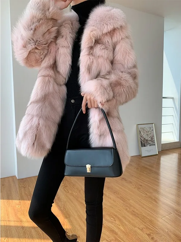 

Autumn and Winter Fur Coat Fox Fur Women's Young Mid-Length Fox Fur Coat Winter Long Coat Women