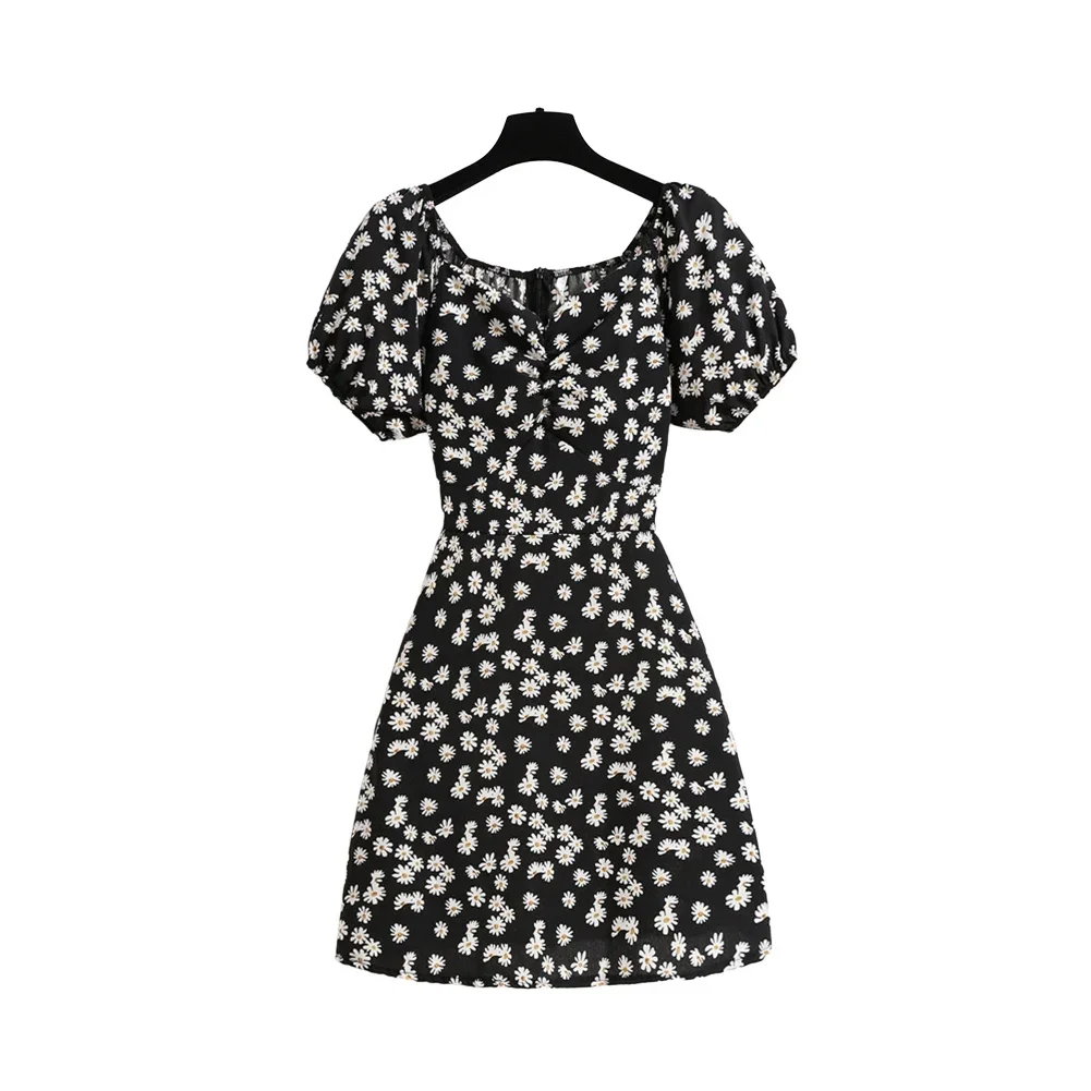 Robe à fleurs française vintage, col en V, jupe décontractée, coupe adt à lacets