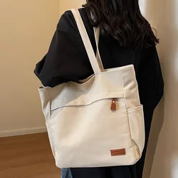 Grande borsa tote in tela con cerniera, versatile borsa a tracolla in tinta unita, splice borsa da viaggio per la scuola e il lavoro