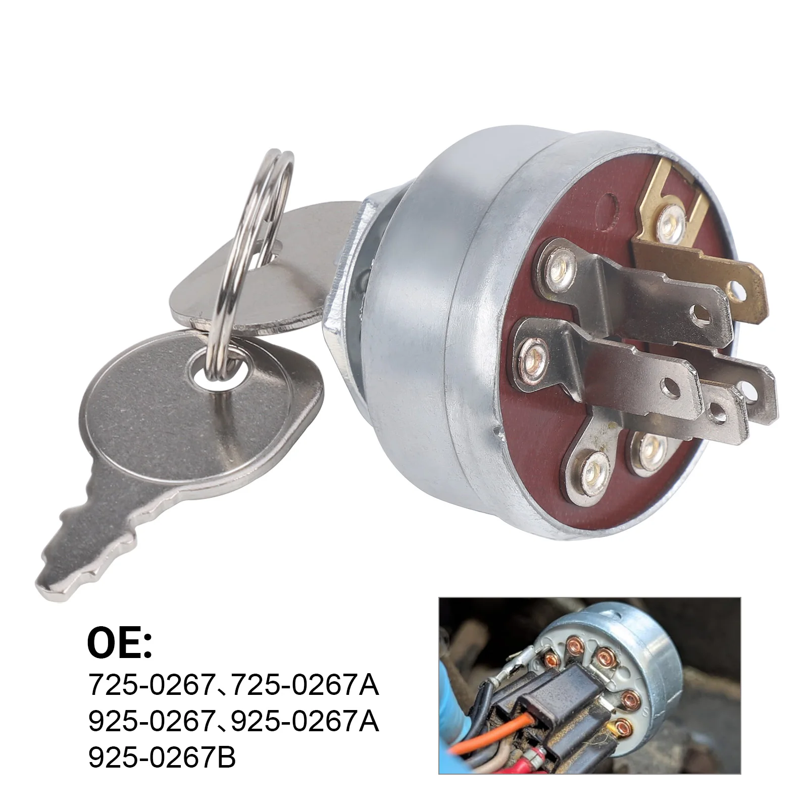 

725-0267 925-0267A 925-0267 Lawn Mower Ignition Starter with 2 Keys 5 Spade Terminal Engine Starter Switch For Husqvarna Roper