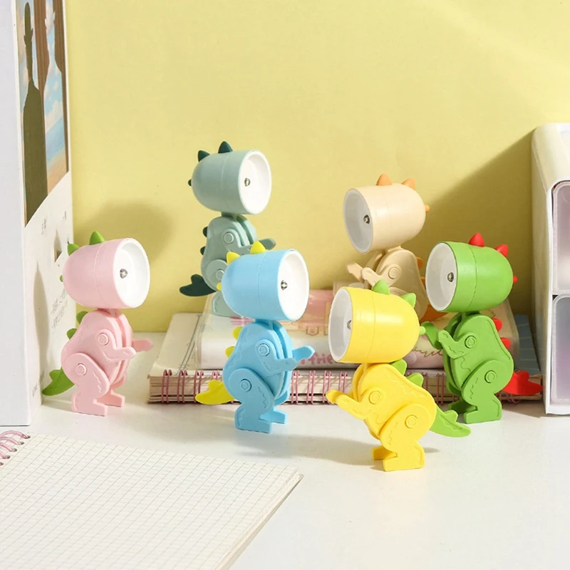 

6 PCS Mini LED Desk Dinosaur Shape Lamp Cute Small Phone Holder As Shown Plastic Portable Reading Table Night Lamp For Kids