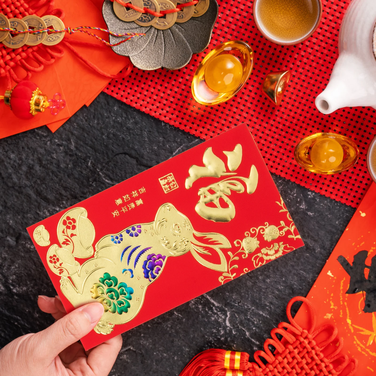 

30 шт. китайские красные конверты с героями мультфильмов, карманные китайские для наличных, счастливые деньги, Новый год