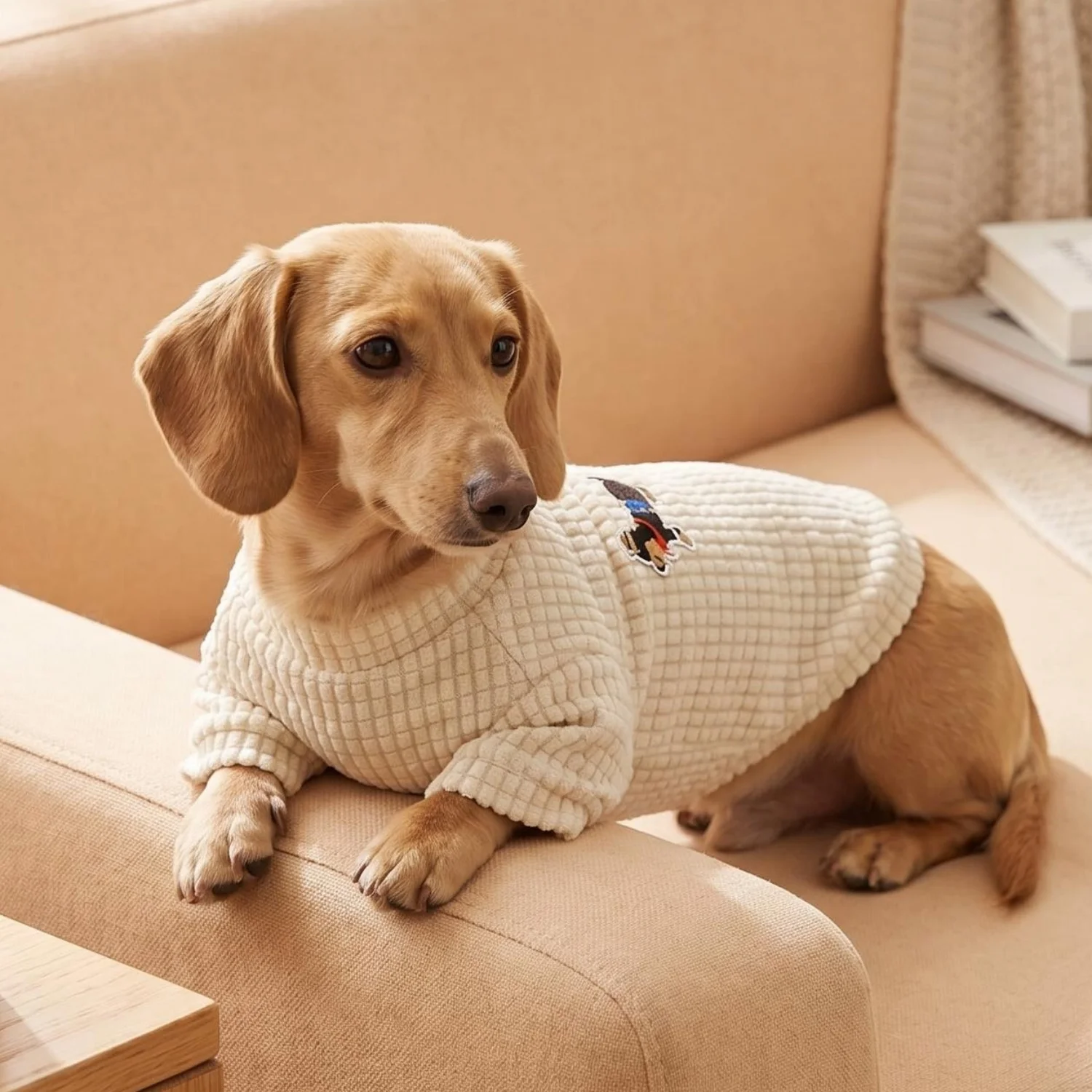 1 Stück Waffelstruktur-Hundepullover mit Cartoon-Hunde-Stickerei, Haustierkleidung für kleine und mittelgroße Hunde, Chihuahua, Pudel, Haustierbekleidung – Detail 4