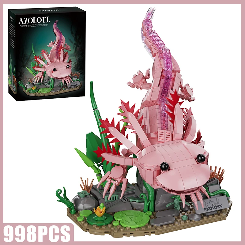 

MOC 998Pcs Sealife Animal Axolotl Building Blocks Salamander Aquatic Amphibian Decoration Education Construction Toys Kids Gift