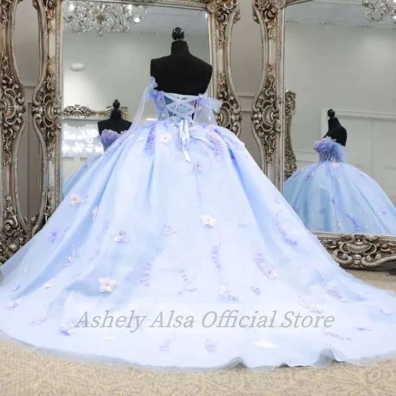 Vestido de fiesta de cumpleaños de princesa con imagen Real para niñas, Vestido de baile de flores sin hombros, ropa de ocasión de graduación, 15, 16, quinceañera 14