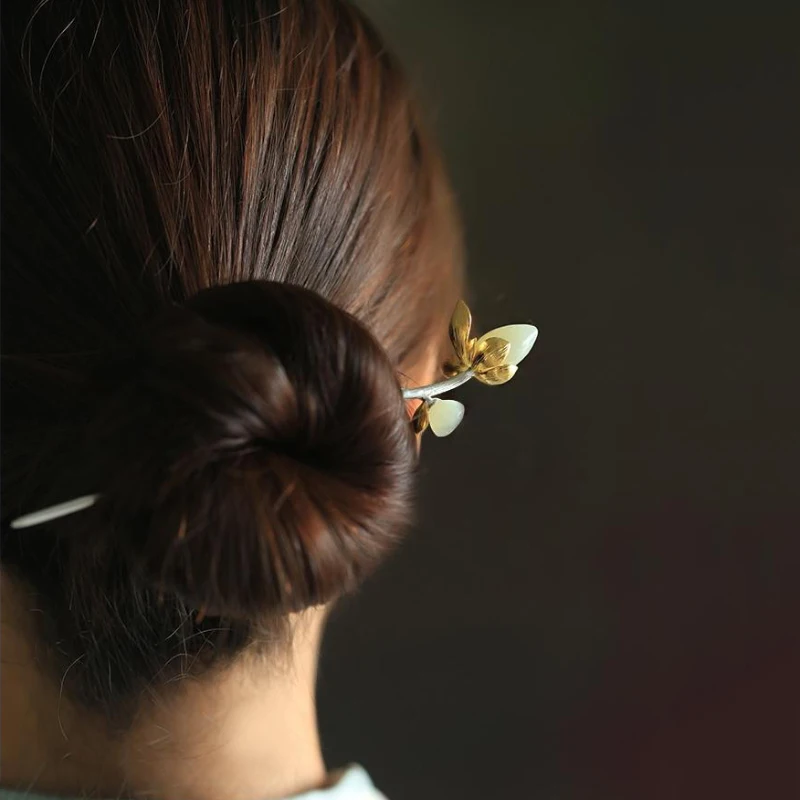 New natural Hetian jade lotus hairpin tiara ladies hair jewelry retro elegante stile cinese hanfu accessori regalo di nozze