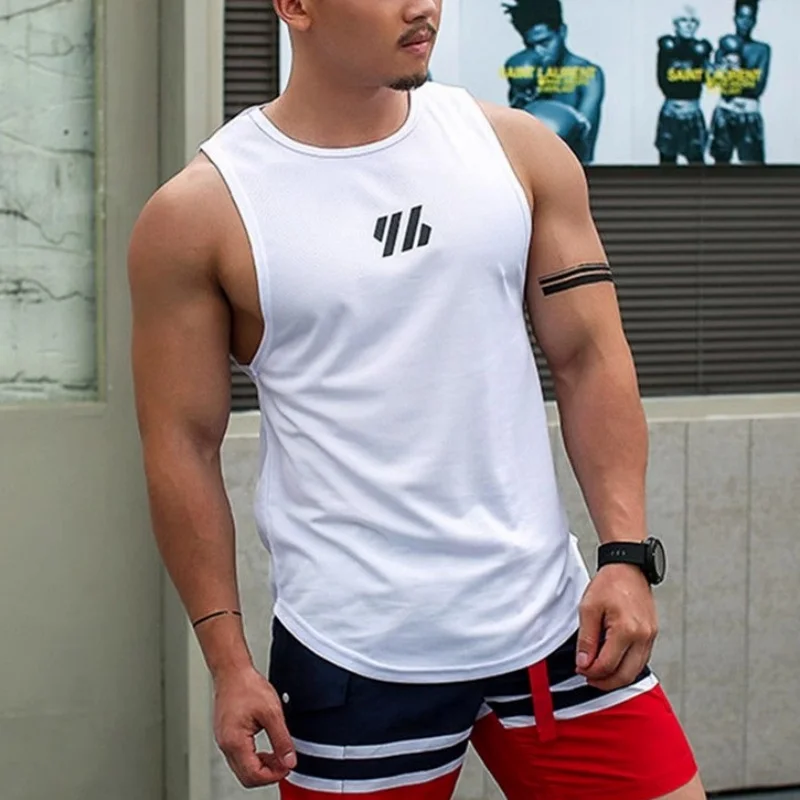 توب رجالي شبكي برقبة مستديرة ، قمم رياضية للياقة البدنية ، سترة بلا أكمام ، قميص داخلي سريع الجفاف ، اتجاه جديد ، الصيف #3