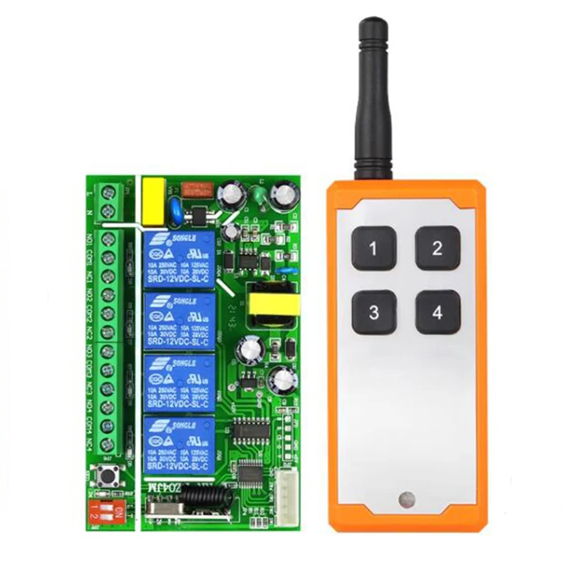 433MHZ Ndustrial AC 110V 220V 4CH RF Wireless Remote Control Switch Radio Receiver With 20-1000M Long Distance Remote controller